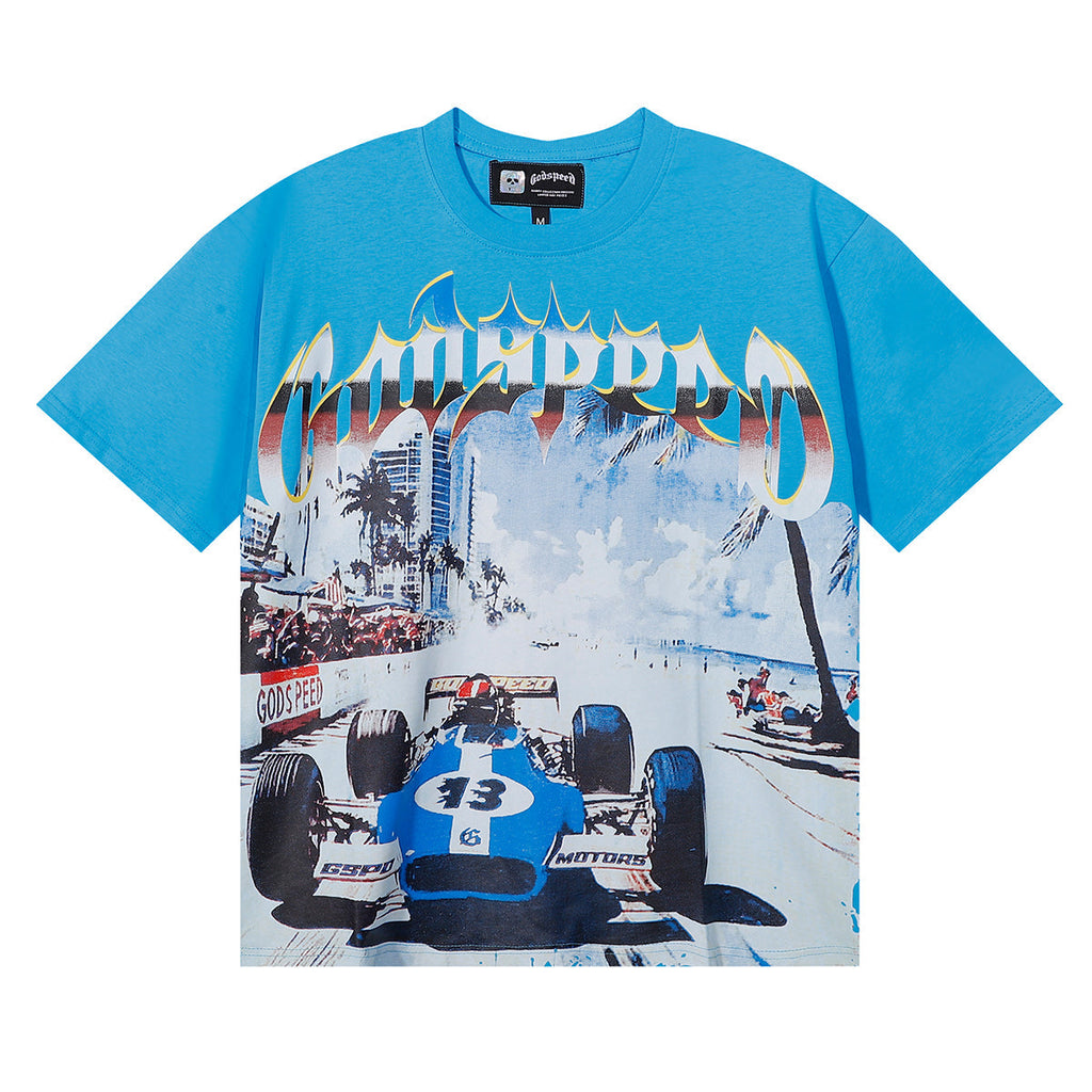 Godspeed T Shirts Beach Road Racing Printed Cotton Casual Short Sleeves Men and Women