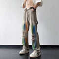 Men Jeans Vintage Inkjet Ribbon Ripped Jeans