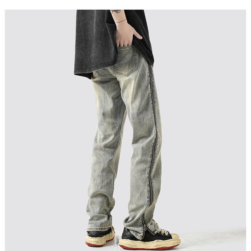 Men Jeans Washed Zipper Jeans Men's Summer