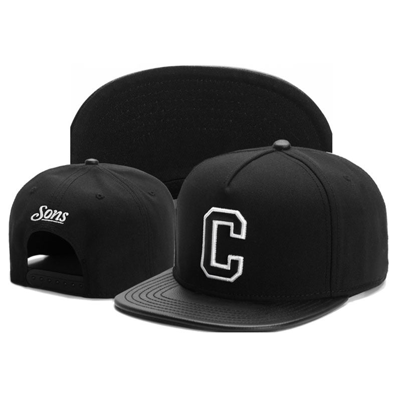 Trendy flat brimmed snapback hats letterc leather