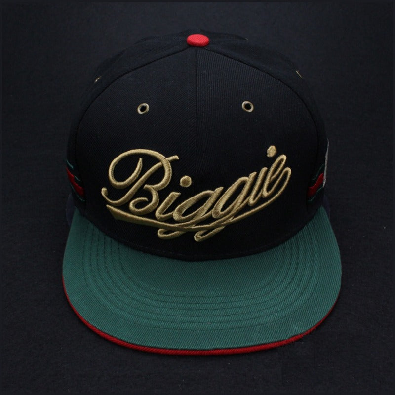 Trendy flat brimmed snapback hats biggie large letter embroider breathable