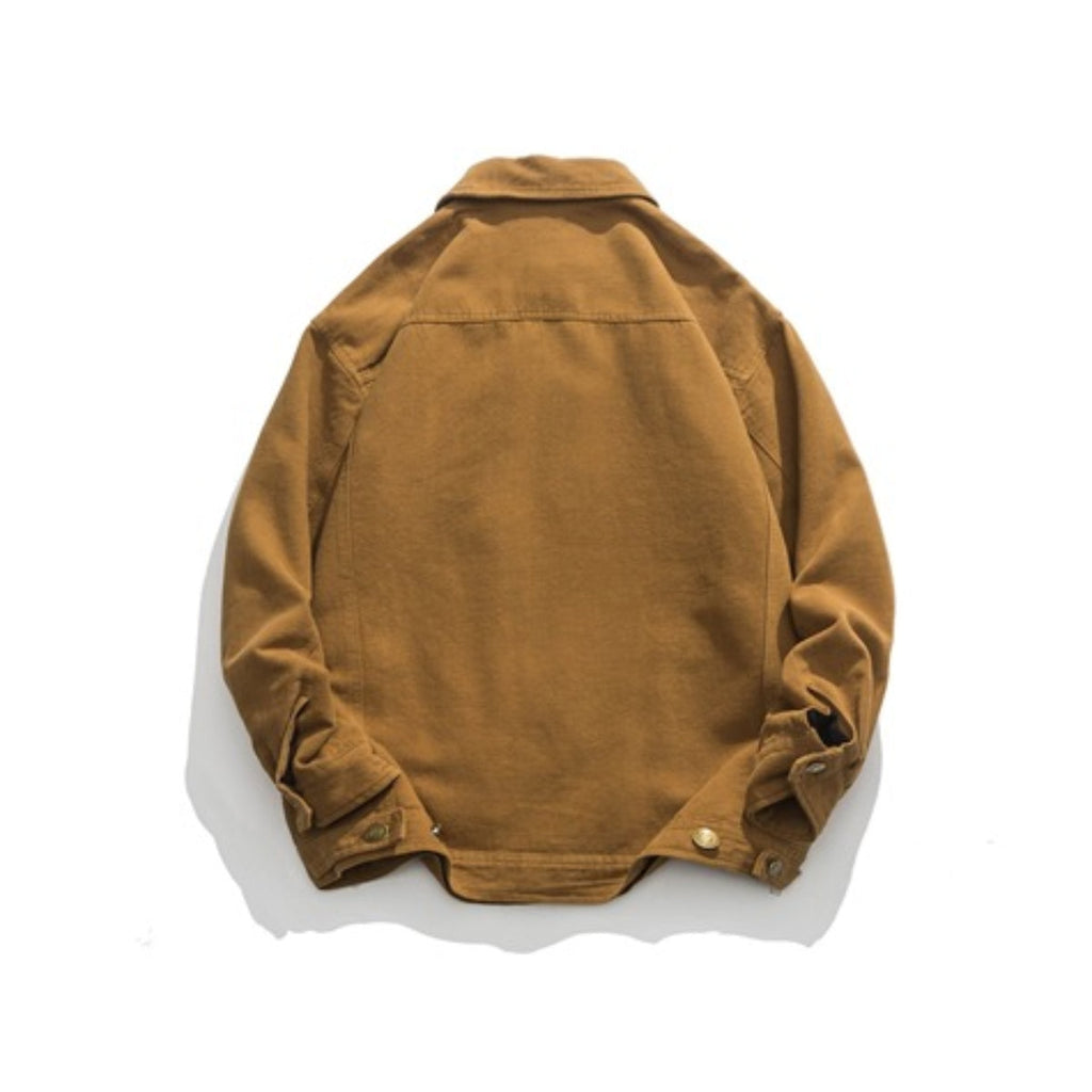 Unisex Jacket Retro Overalls Style Jacket Men's Large Loose Pockets Turn-down Collar Coat
