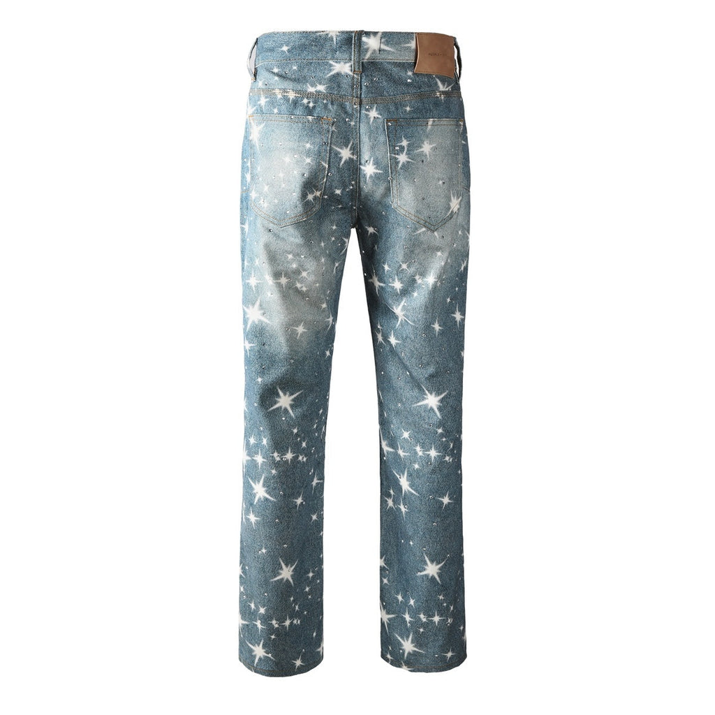 Mens trendy purple jeans, 100% cotton Jeans Rhinestones #9141