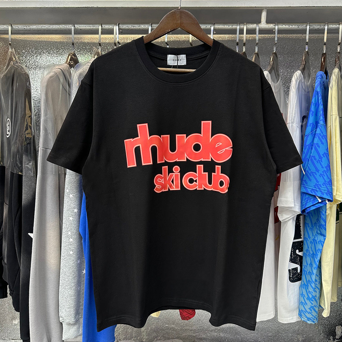 Rhude T Shirts Ski Club Letter Print Versatile Casual Short Sleeve Men and Women