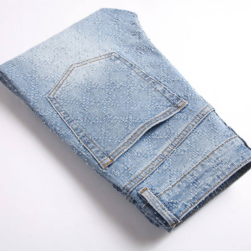 Mens Fashion Jeans rhinestones Wide-leg pants 5722#