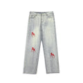 Men Jeans Embroidered Jeans Men's Spring Wide Leg Pants Spring and Autumn Straight-Leg Pants