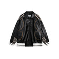 Unisex Jacket Retro Patchwork Plaid Motorcycle Jacket PU Leather Jacket