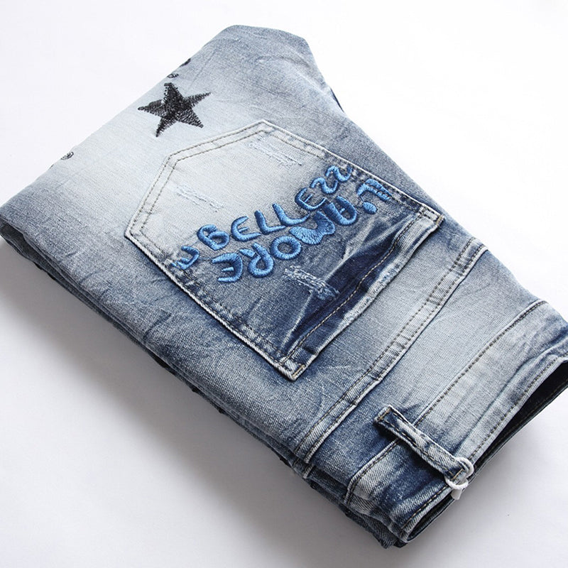 Mens Fashion Jeans Embroidered street graffiti 7118#
