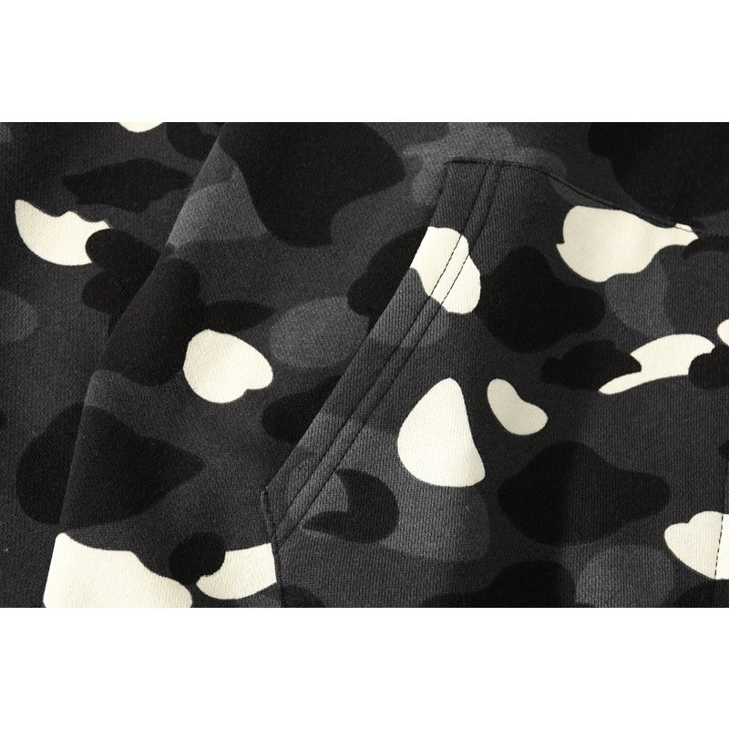 Bathing Ape Hoodie Double Hat Luminous Camouflage Cardigan Zip Hooded Velvet Shark