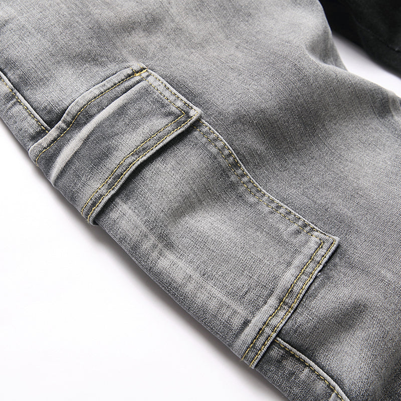 Mens Fashion Jeans Black and gray color blocking 5706#
