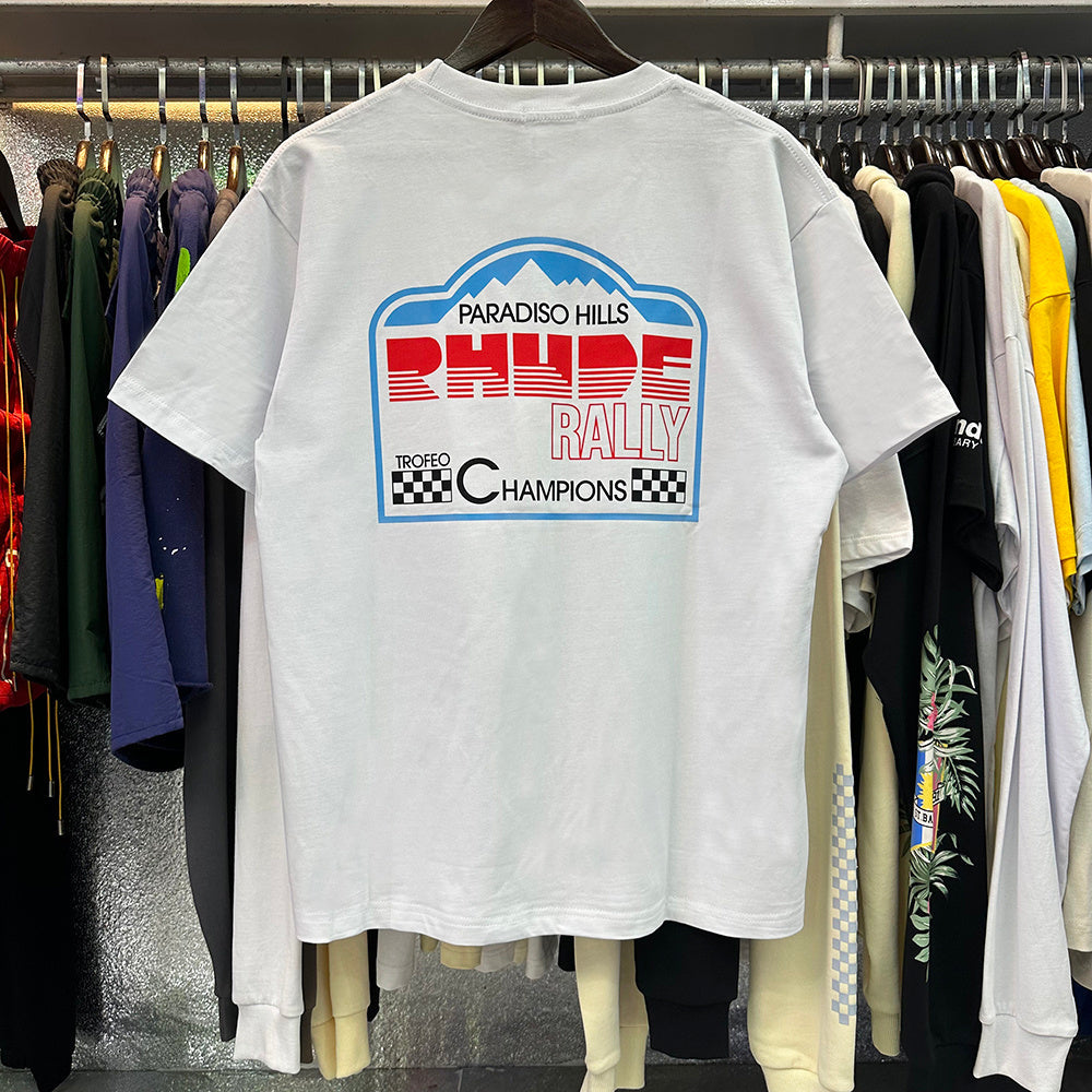 Rhude T Shirts Paradiso Rally Racing Short Sleeves Men and Women
