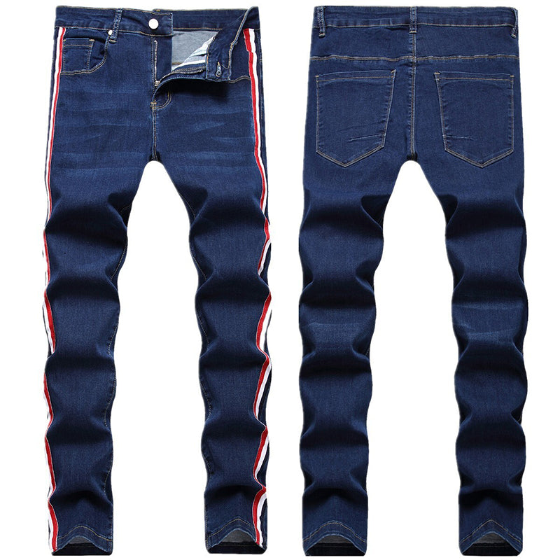 Mens Fashion Jeans Red stripes 7163#