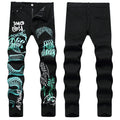 Mens Fashion Jeans Green Snake Street Graffiti 5705#
