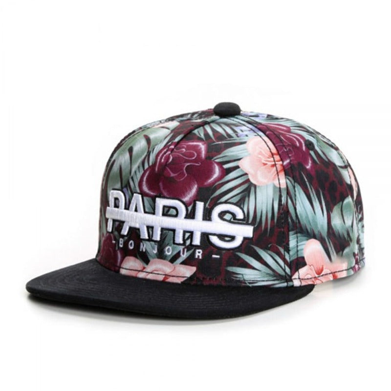 Trendy flat brimmed snapback hats adjustable flower letterparis