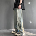 Men Jeans Retro Patchwork Jeans Men's Summer Straight-Leg Trousers