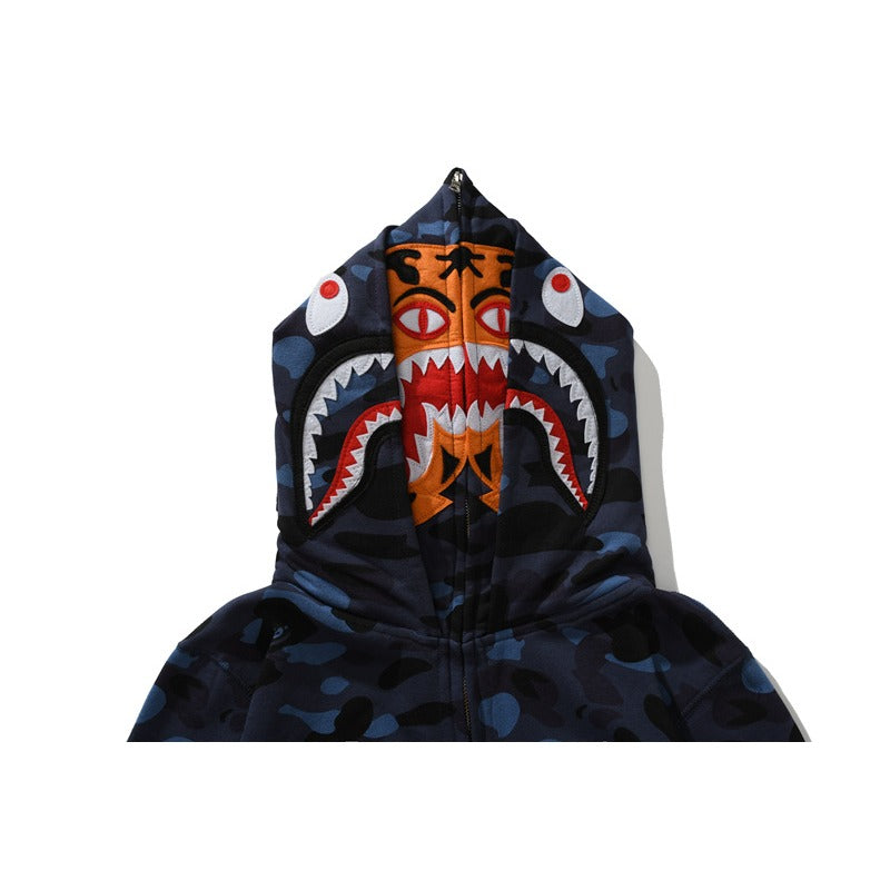 Ape Hoodie Double Hat Tiger Head Sweater Men's Cardigan