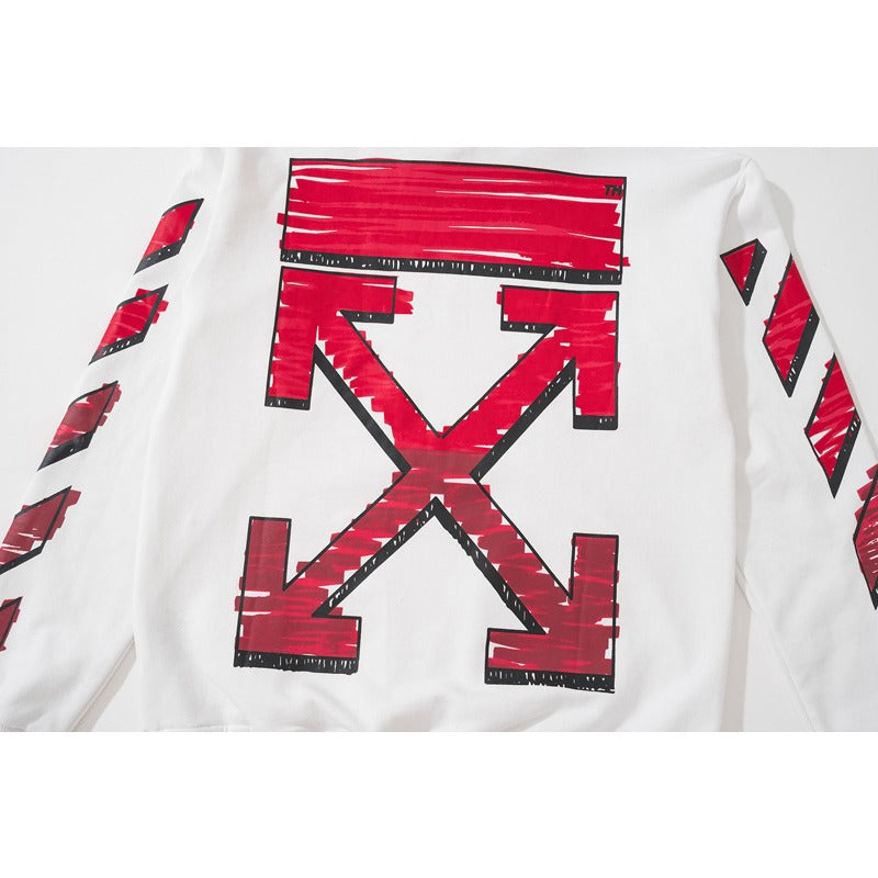 OW  hoodie红色渐变箭头图案连帽