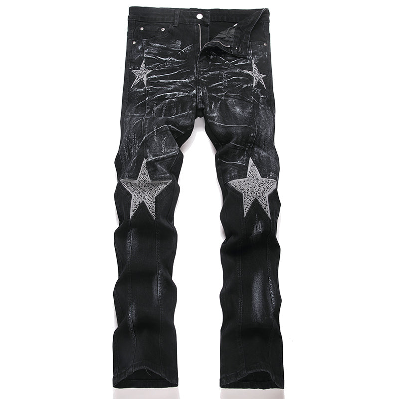 Mens Fashion Jeans Star Rhinestones S3972#