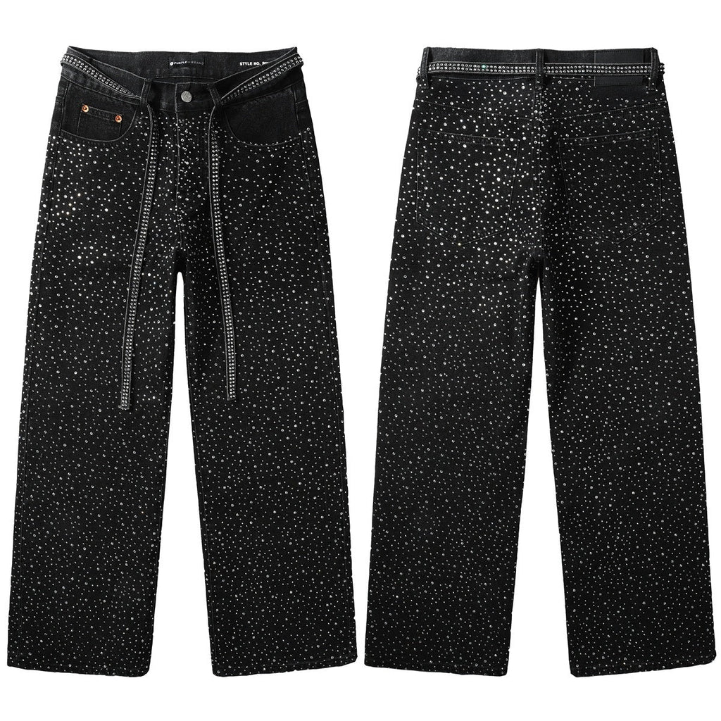 Mens trendy purple jeans, 100% cotton  Jeans Rhinestones #9128