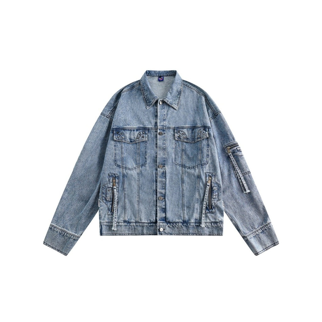 Unisex Jacket Vintage Rivet Washed Denim Jacket