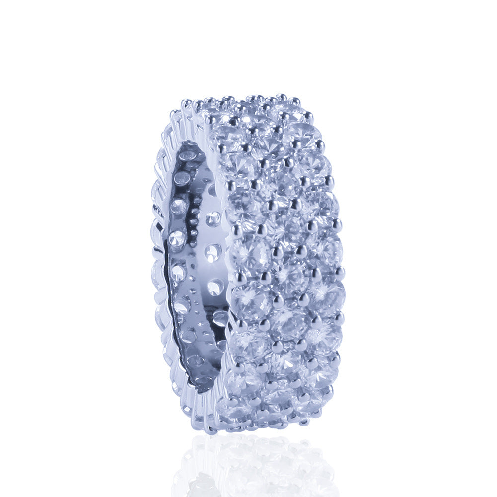 Rings Hip Hop Diamond Set 3-Row Zircon Ring BlingBling Spectrum St. Valentine's