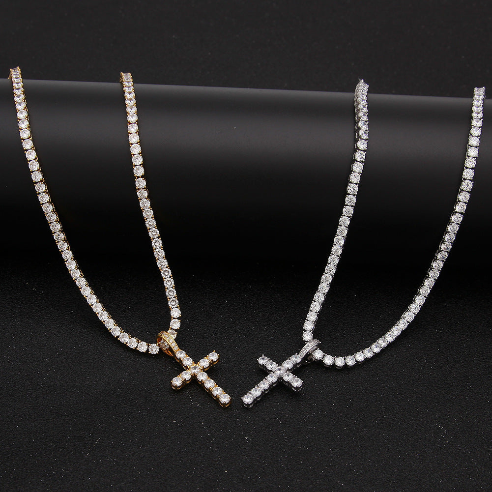 Jewelry Hip Hop Zircon Cross Tennis Street Punk Necklace Spectrum St. Valentine's Crosses