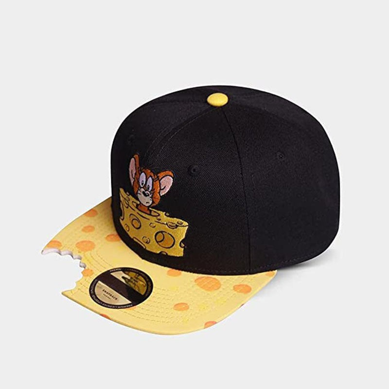 Trendy flat brimmed snapback hats cartoon missing corner bite