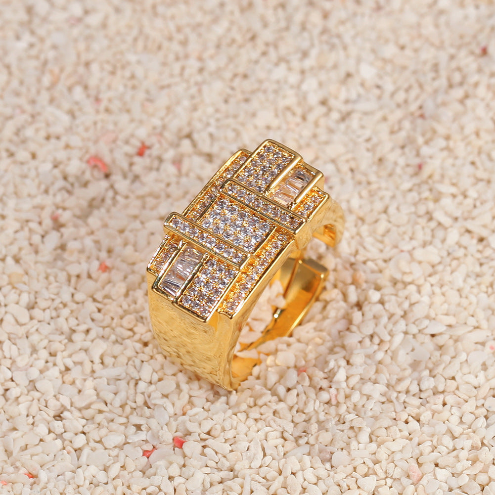 Rings Hip Hop Square Zircon Ring Adjustable St. Valentine's