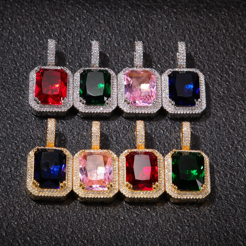 Jewelry Colored Square Solid Vintage Pendant Necklace with Diamonds ins Royalty Jesus Pieces Spectrum