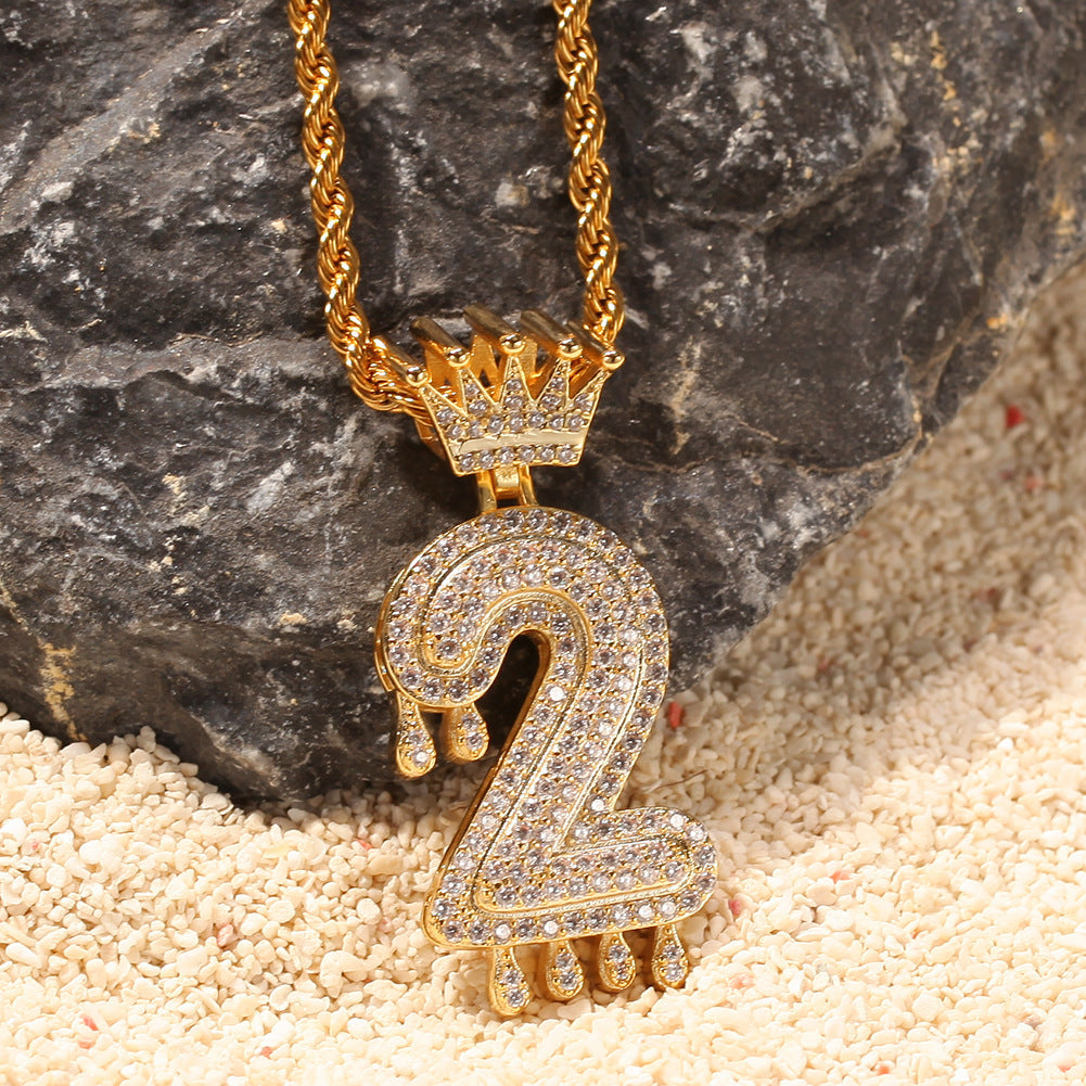 Jewelry Zircon Pendant English Alphabet Hip Hop Necklace Number Pieces Spectrum