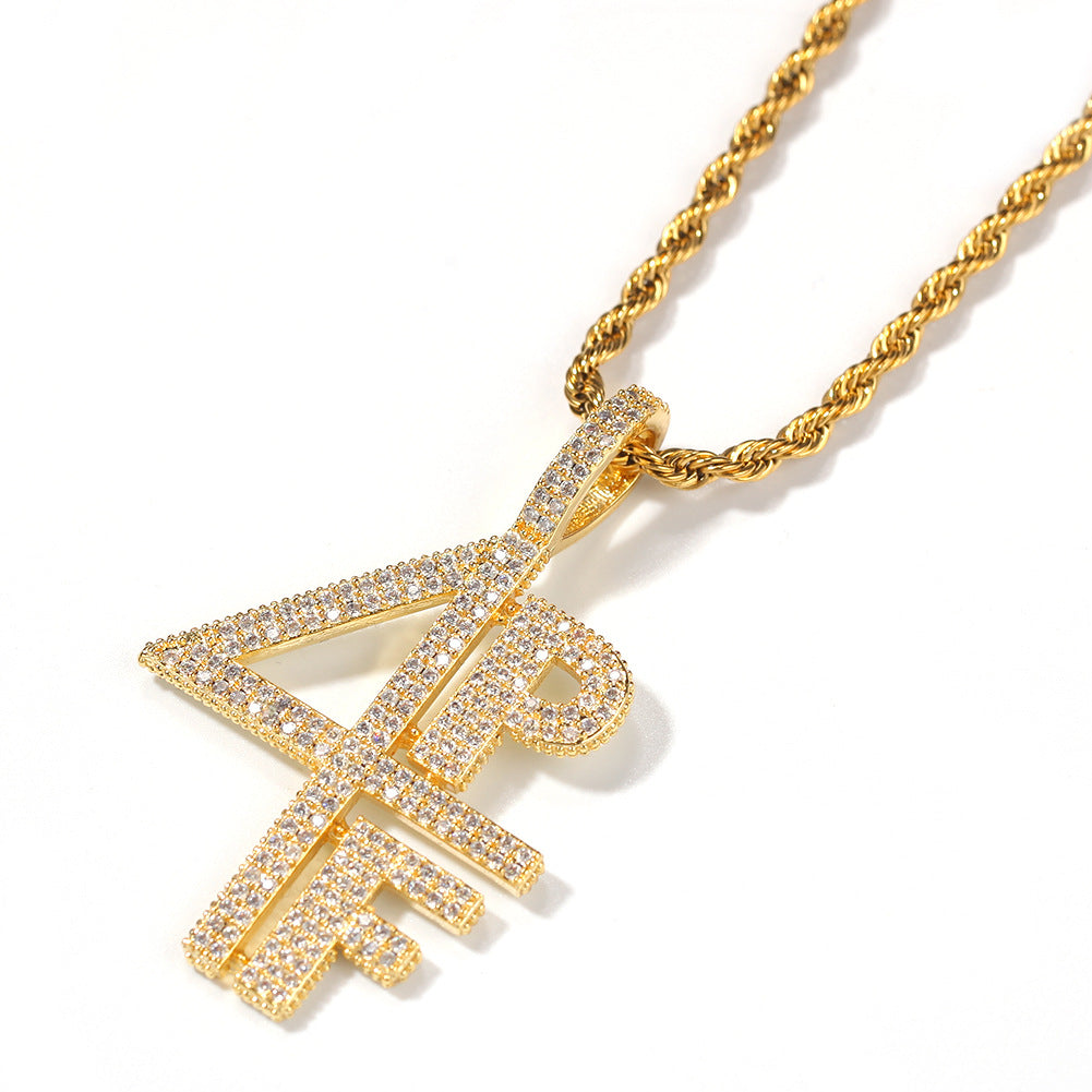 Jewelry 4PF Numeral Alphabet Copper Zircon Pendant Hip-hop Number Pieces Alphabet Pieces Spectrum rapper