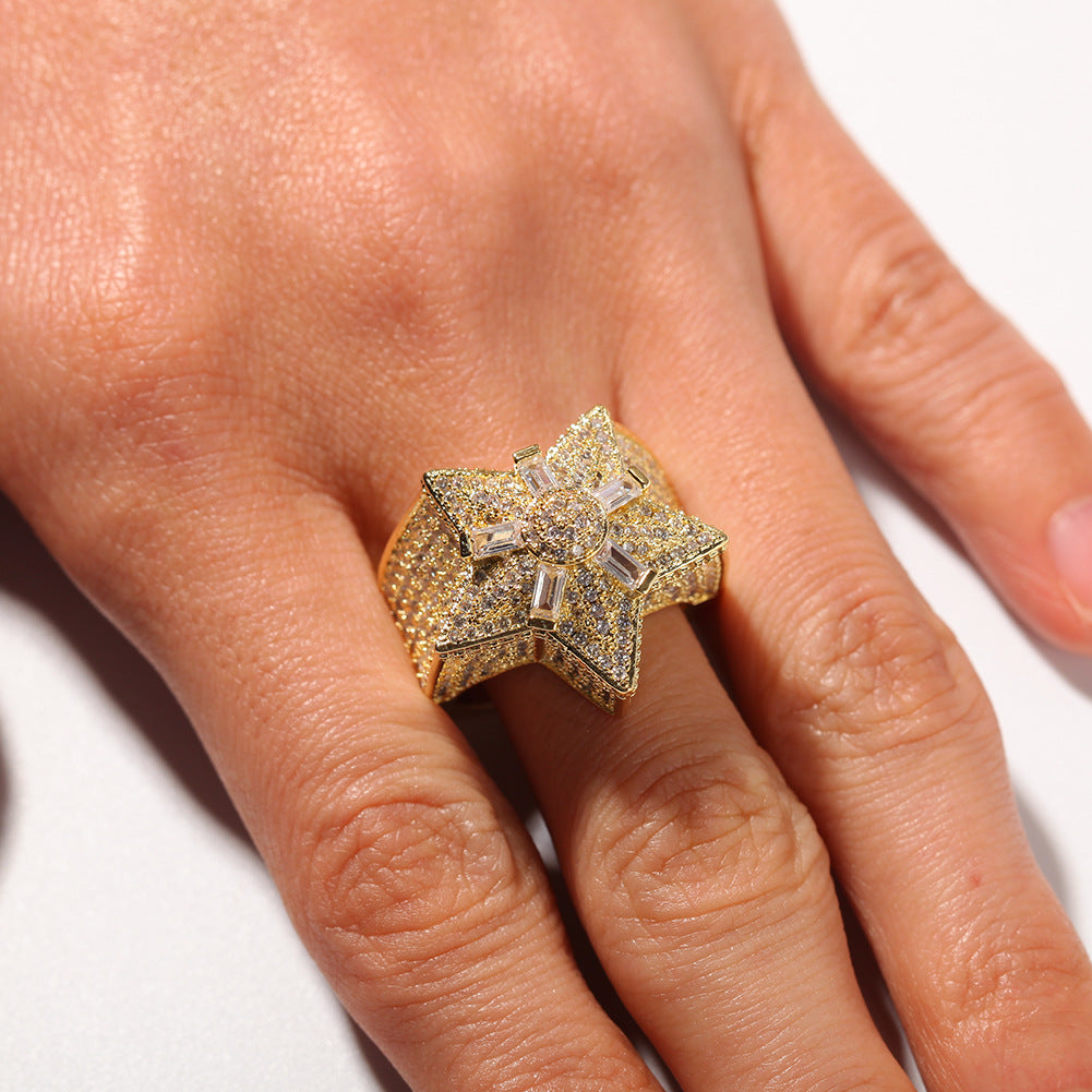 Rings Hip Hop Pentagram Zircon Ring Spectrum St. Valentine's