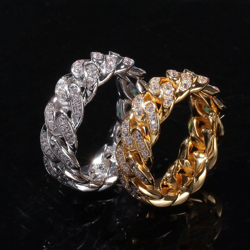 Rings Rap Cuban Chain Ring 8mm Full Zircon Ring St. Valentine's Spectrum