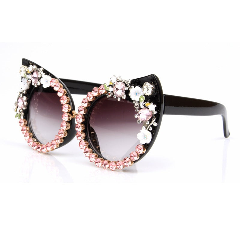 Trendy punk glasses diamond-encrusted uv protection