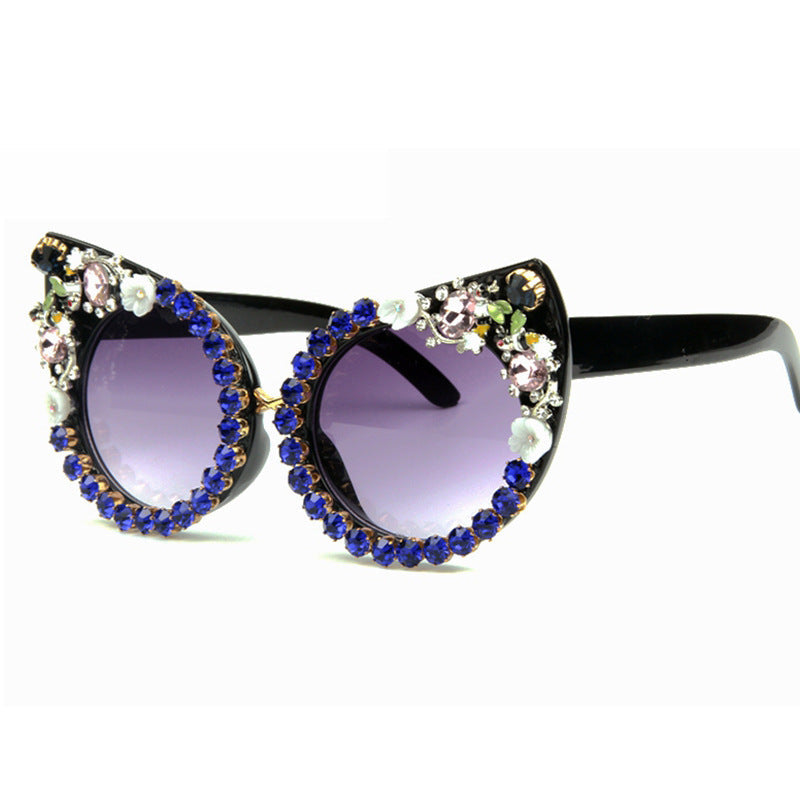Trendy punk glasses diamond-encrusted uv protection