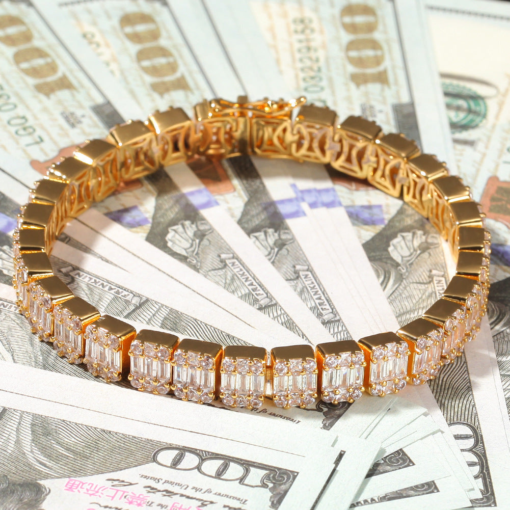 Bracelet INS Wind Ladder Square Zircon Hiphop Bracelet Spectrum St. Valentine's