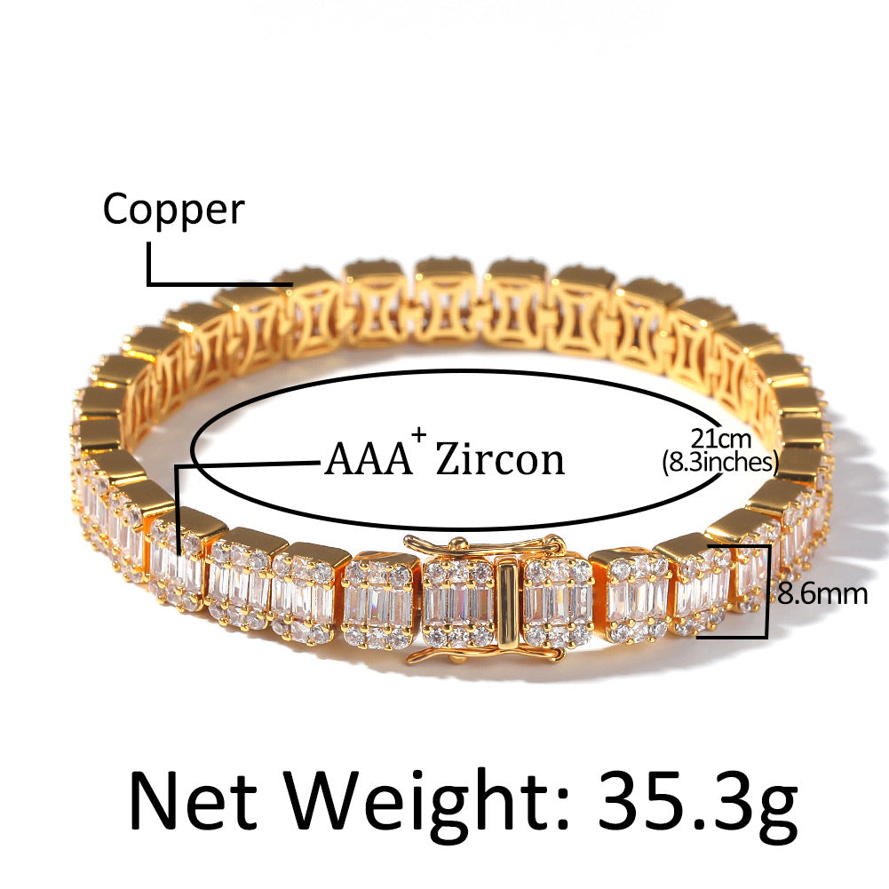 Bracelet INS Wind Ladder Square Zircon Hiphop Bracelet Spectrum St. Valentine's