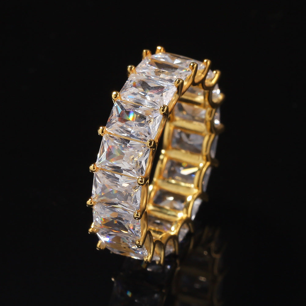 Rings 925 Silver Zircon Zirconium Square Gold Plated Hip Hop Ring Royalty Spectrum