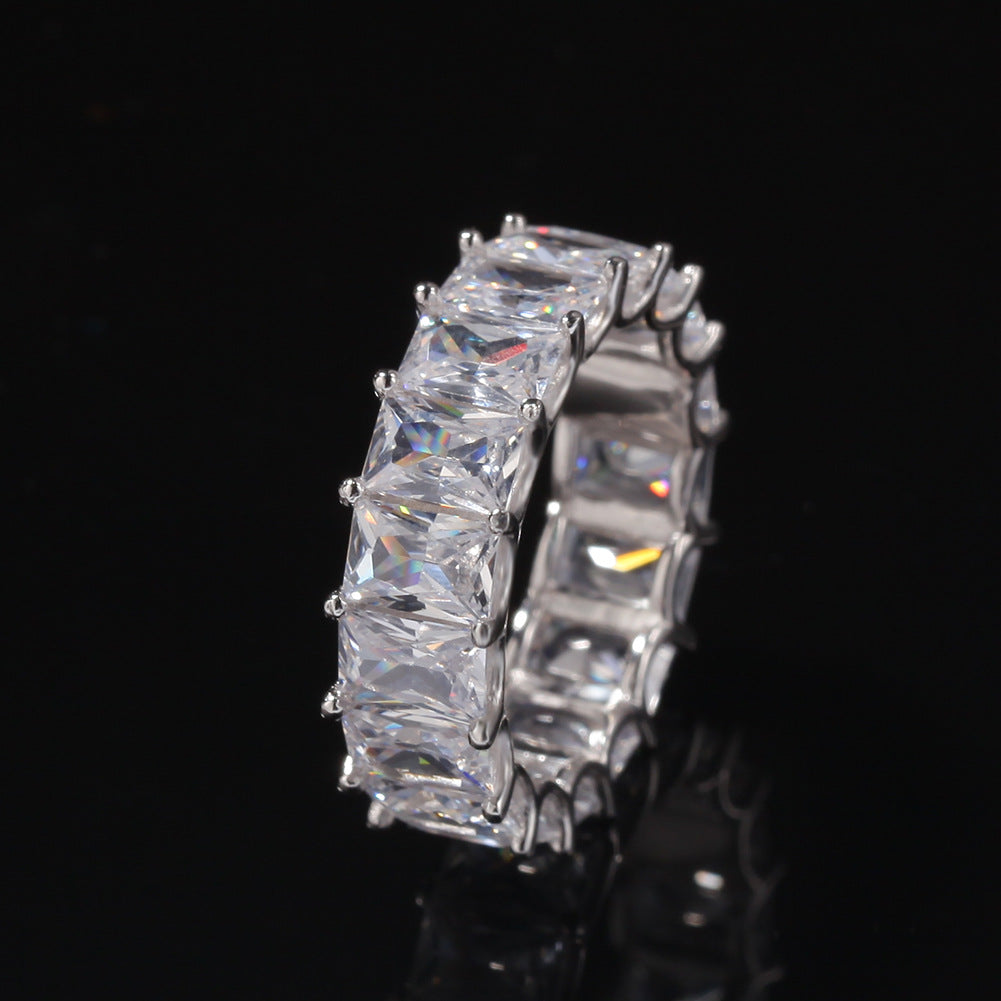 Rings 925 Silver Zircon Zirconium Square Gold Plated Hip Hop Ring Royalty Spectrum