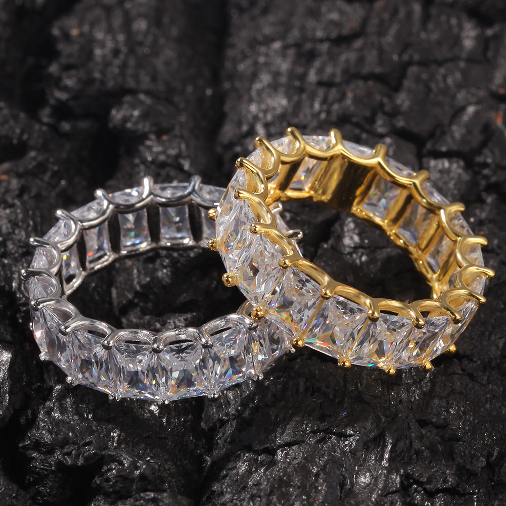Rings 925 Silver Zircon Zirconium Square Gold Plated Hip Hop Ring Royalty Spectrum