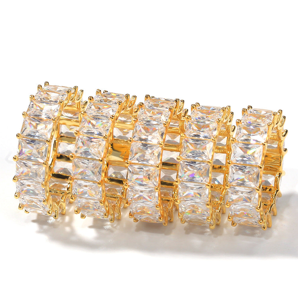 Rings 925 Silver Zircon Zirconium Square Gold Plated Hip Hop Ring Royalty Spectrum