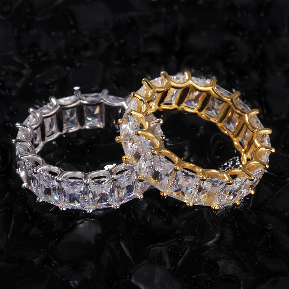 Rings 925 Silver Zircon Zirconium Square Gold Plated Hip Hop Ring Royalty Spectrum