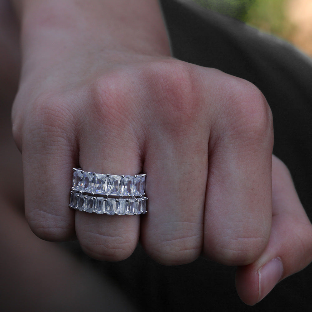 Rings Rap Men's Square Zircon Ring Hiphop St. Valentine's