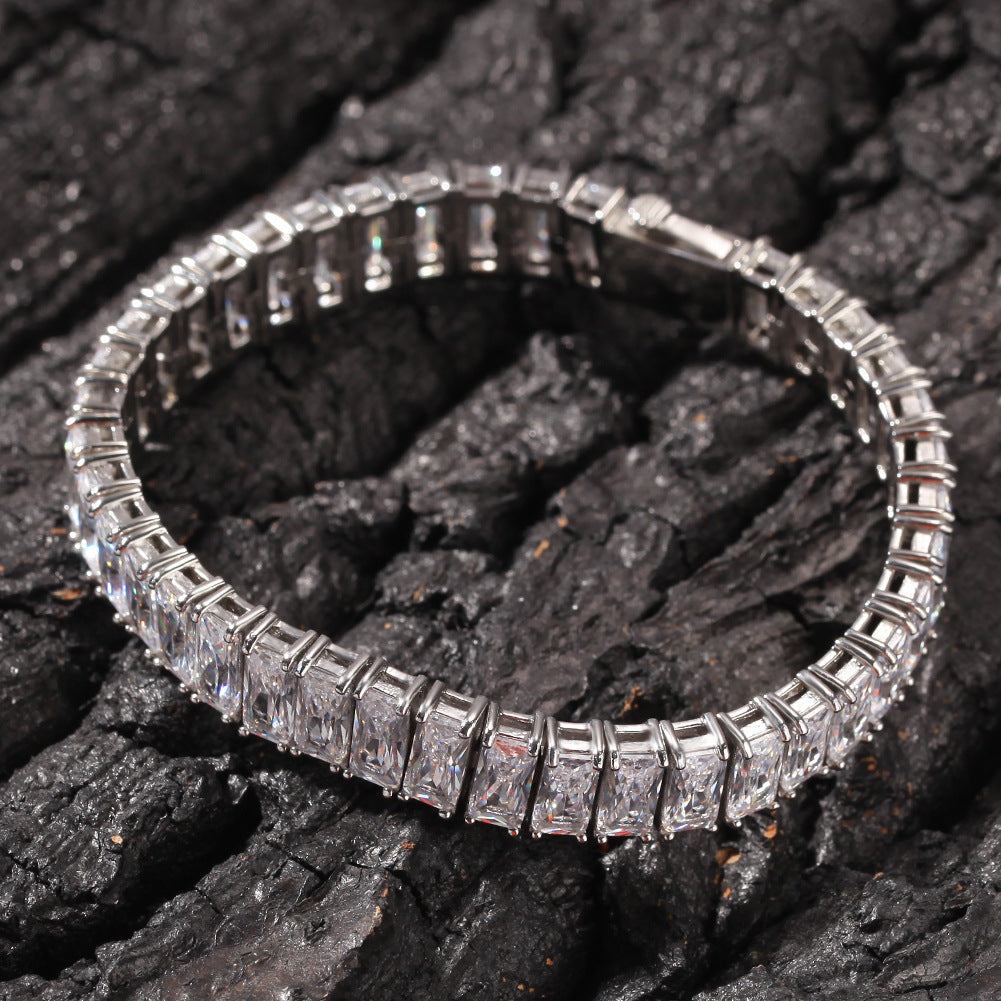 Bracelet Gold Plated Square Zircon Stainless Steel Bracelet Hip Hop Spectrum St. Valentine's
