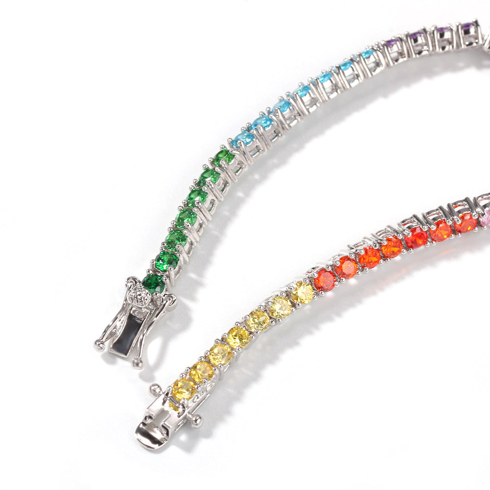 Bracelet Hip Hop Bracelet Copper Inlaid Colorful Zircon Tennis Chain St. Valentine's