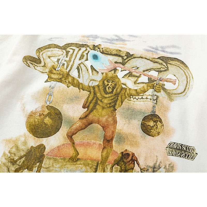 Travis Scott T-Shirt Travis Scott Utopia Tour Skull Soldier Casual Print Loose Short Sleeve