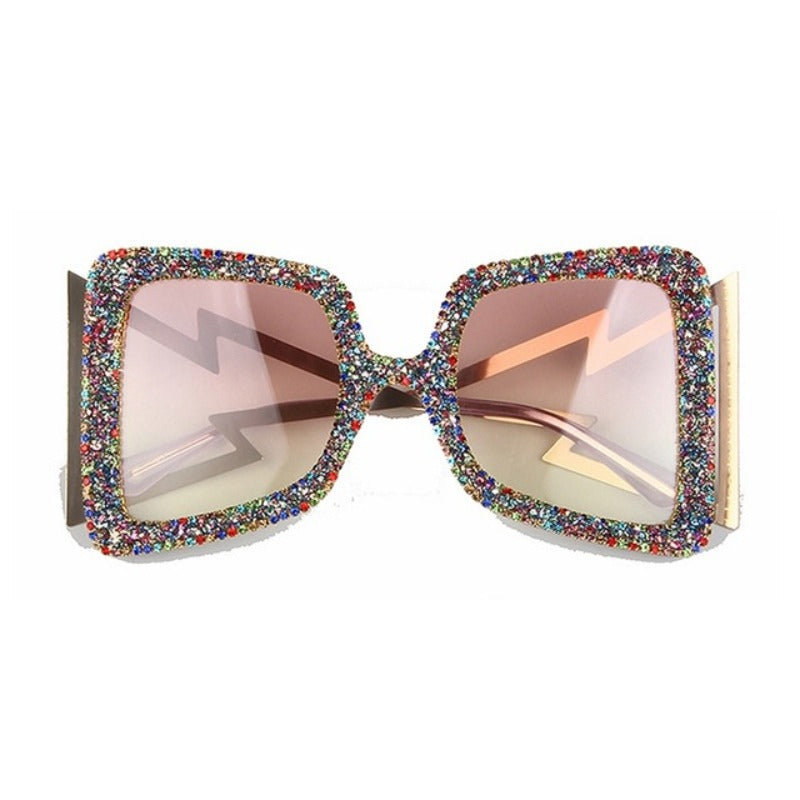 Trendy punk glasses diamond square frame uv protection