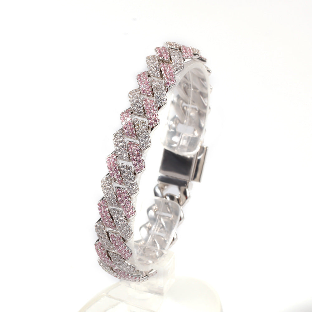 Bracelet silver powder matching bar Cuban chain bracelet hiphop St. Valentine's Spectrum