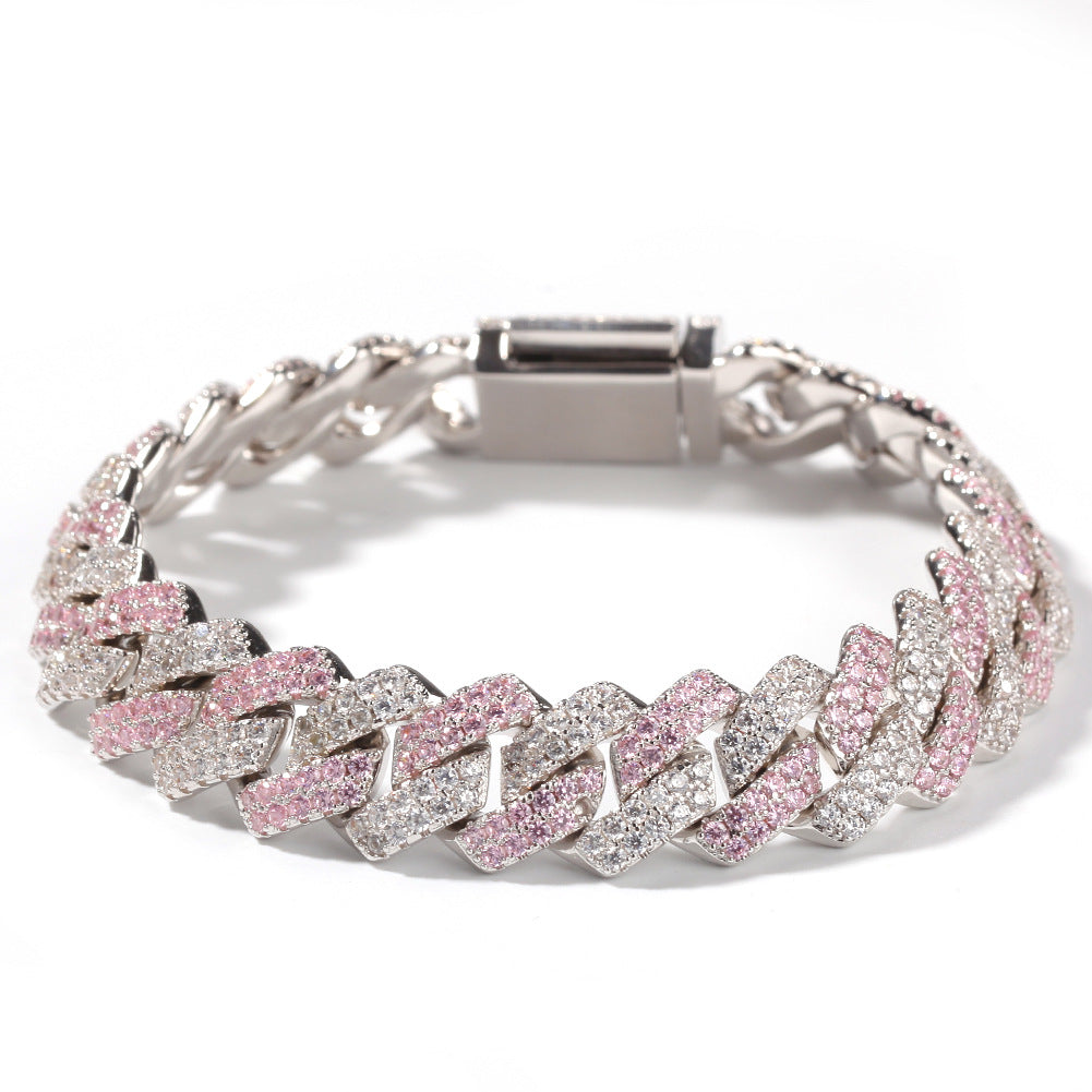 Bracelet silver powder matching bar Cuban chain bracelet hiphop St. Valentine's Spectrum
