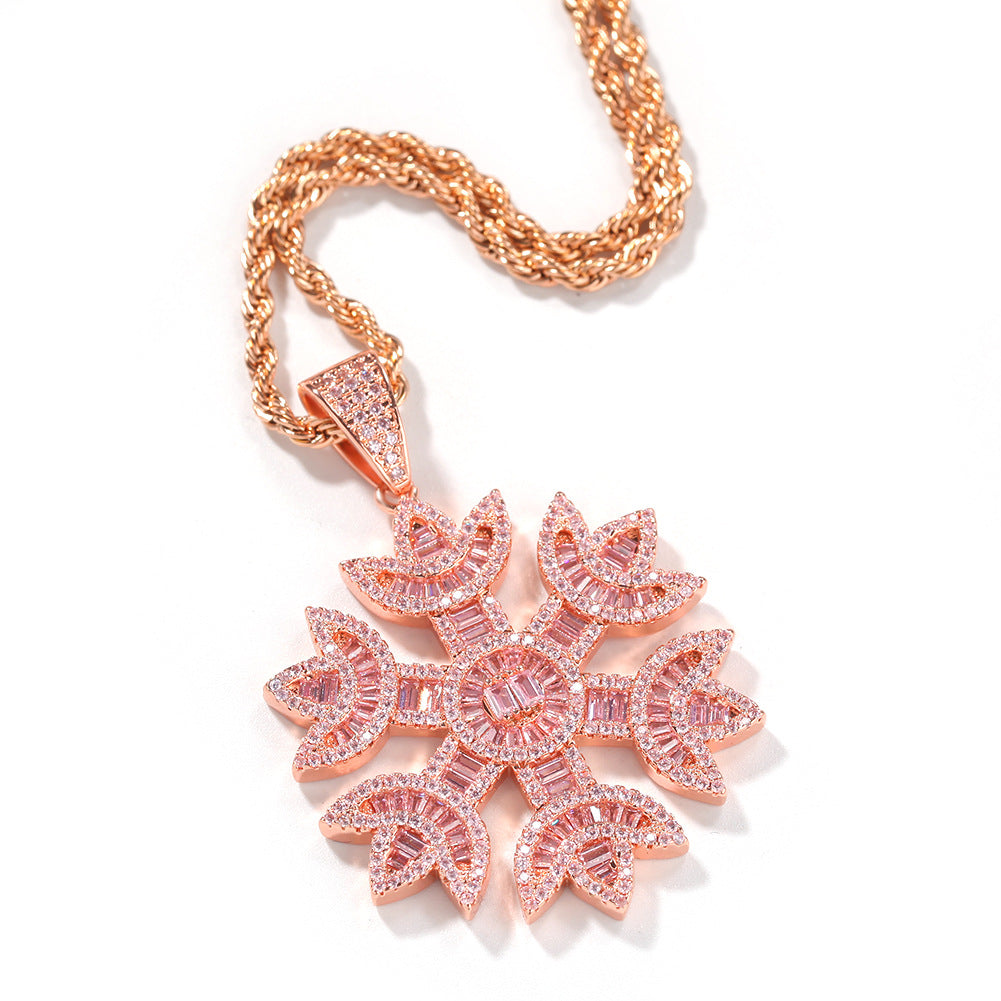 Jewelry Vintage Snowflake Pendant Necklace Copper Zircon Snowflake Spectrum